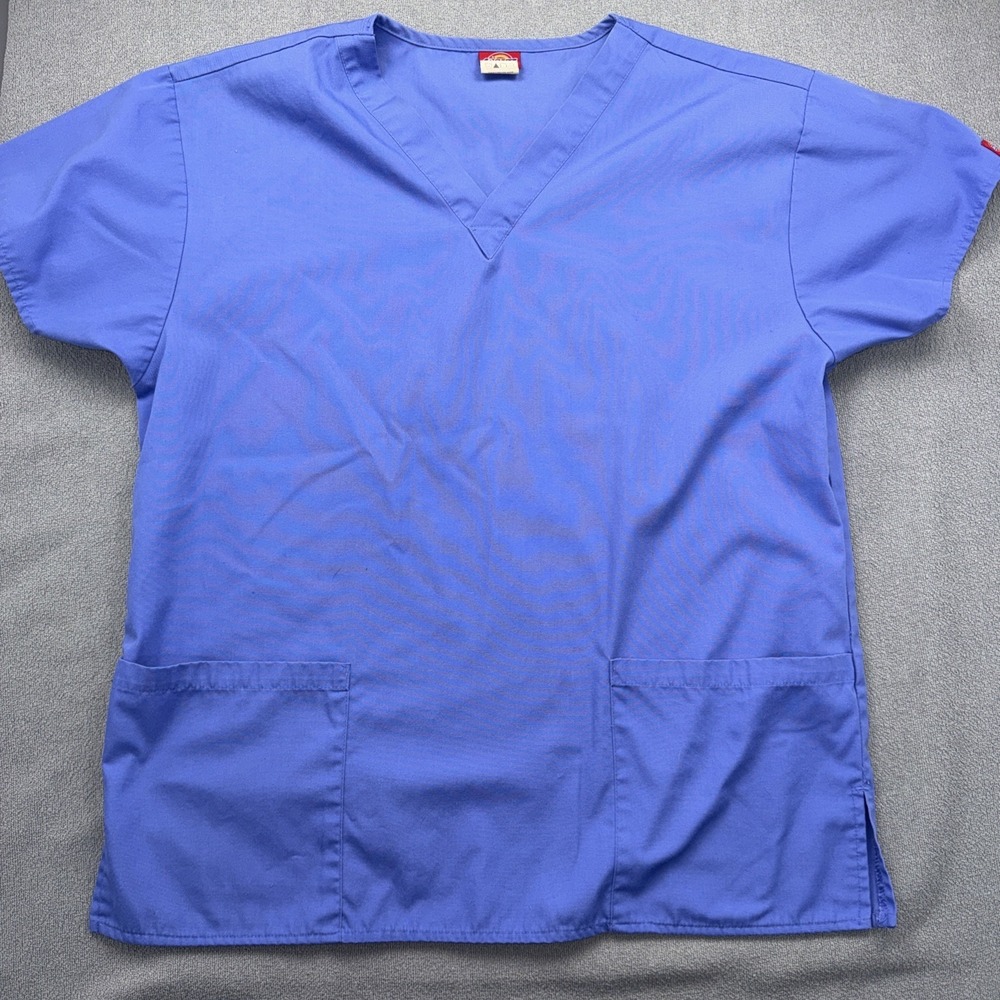 DICKIES Blue Scrub Top Pockets. Size Large